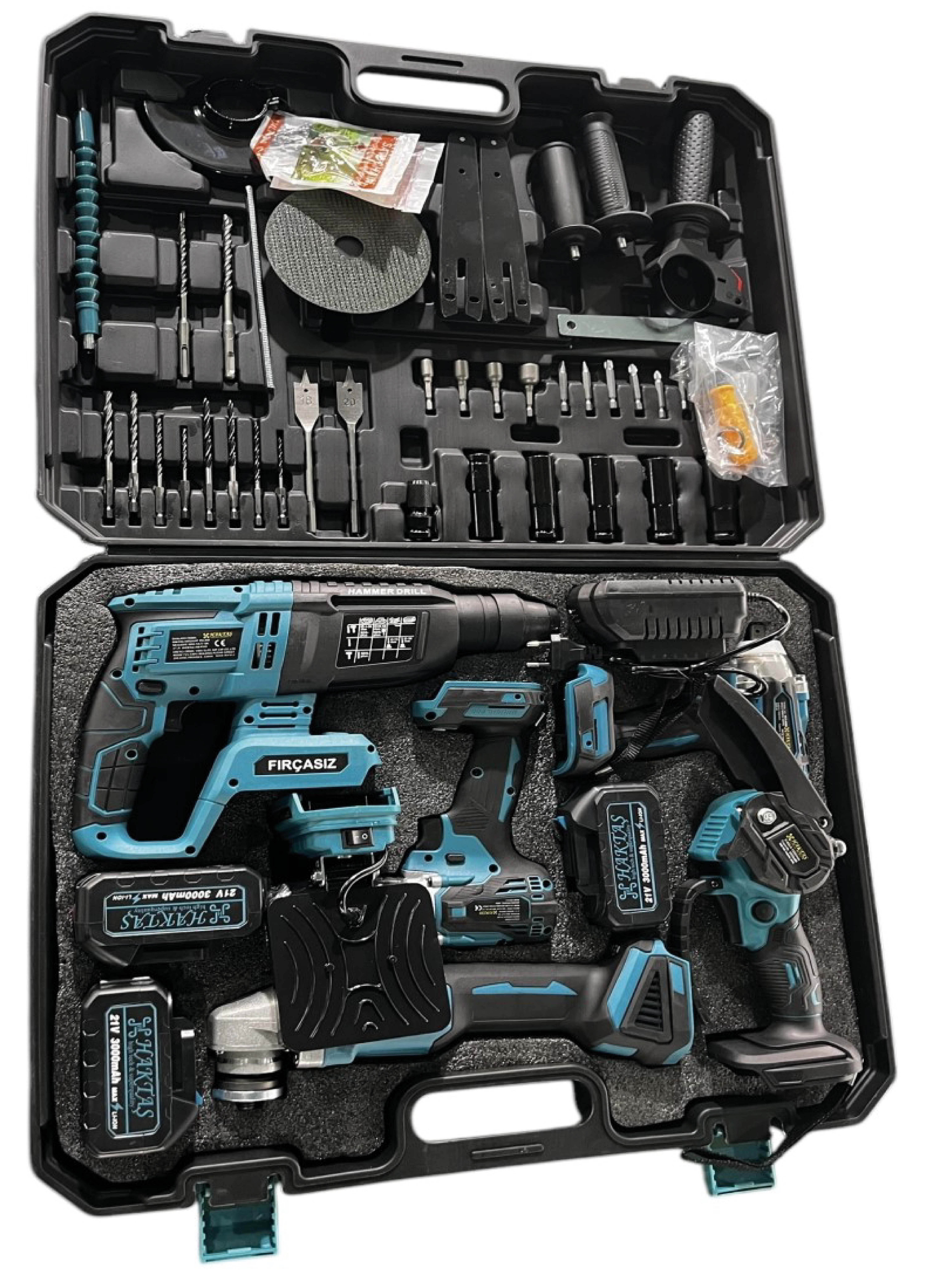 HKT-1310 6 Parça Kömürsüz Mega Set | Matkap, Hilti, Taşlama, Somun Sıkma, Testere + 3 Akü