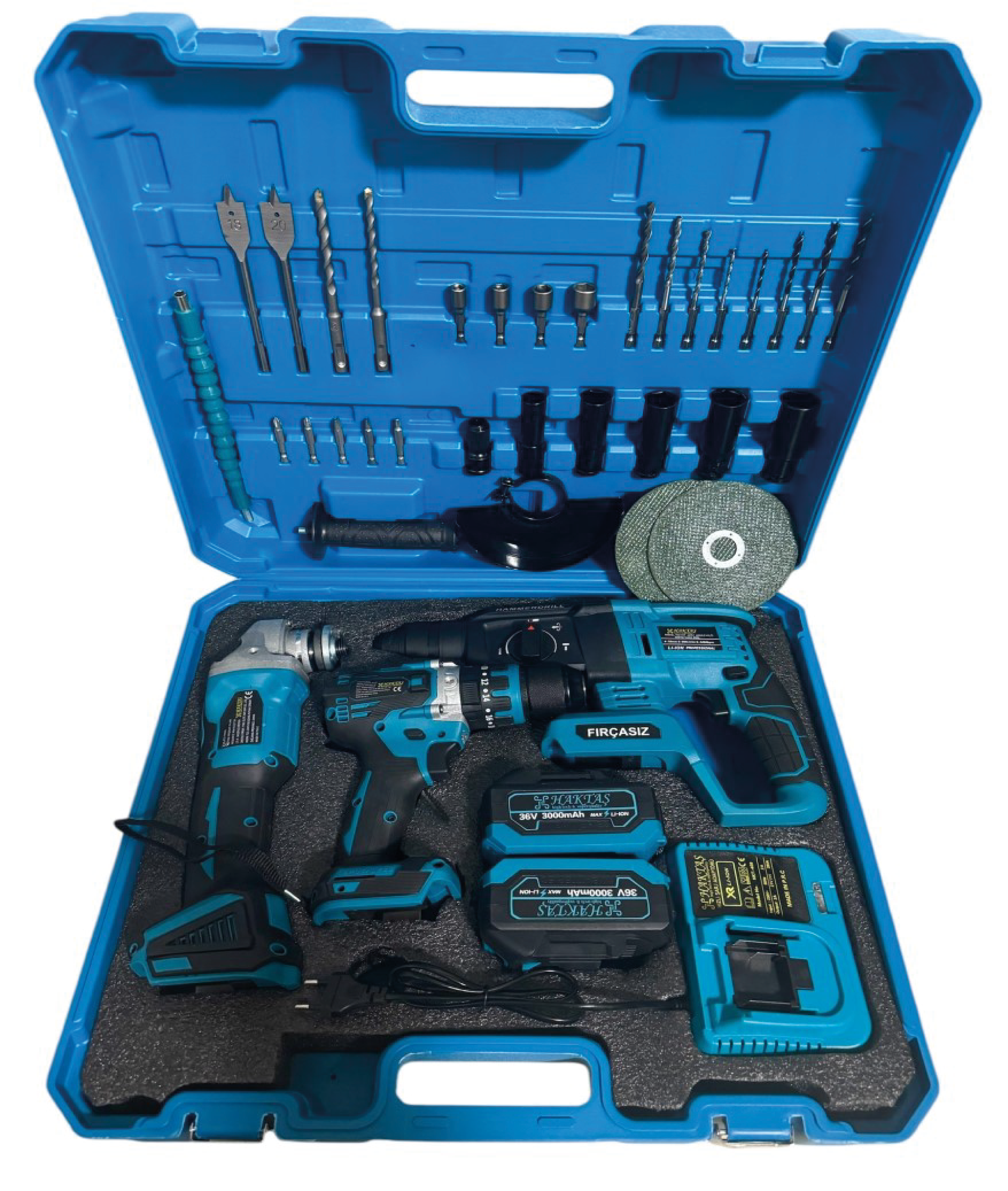 HKT-725 3'lü Kömürsüz Akülü Set | Spiral + Kırıcı + Matkap (21V 3.0Ah Çift Akü)