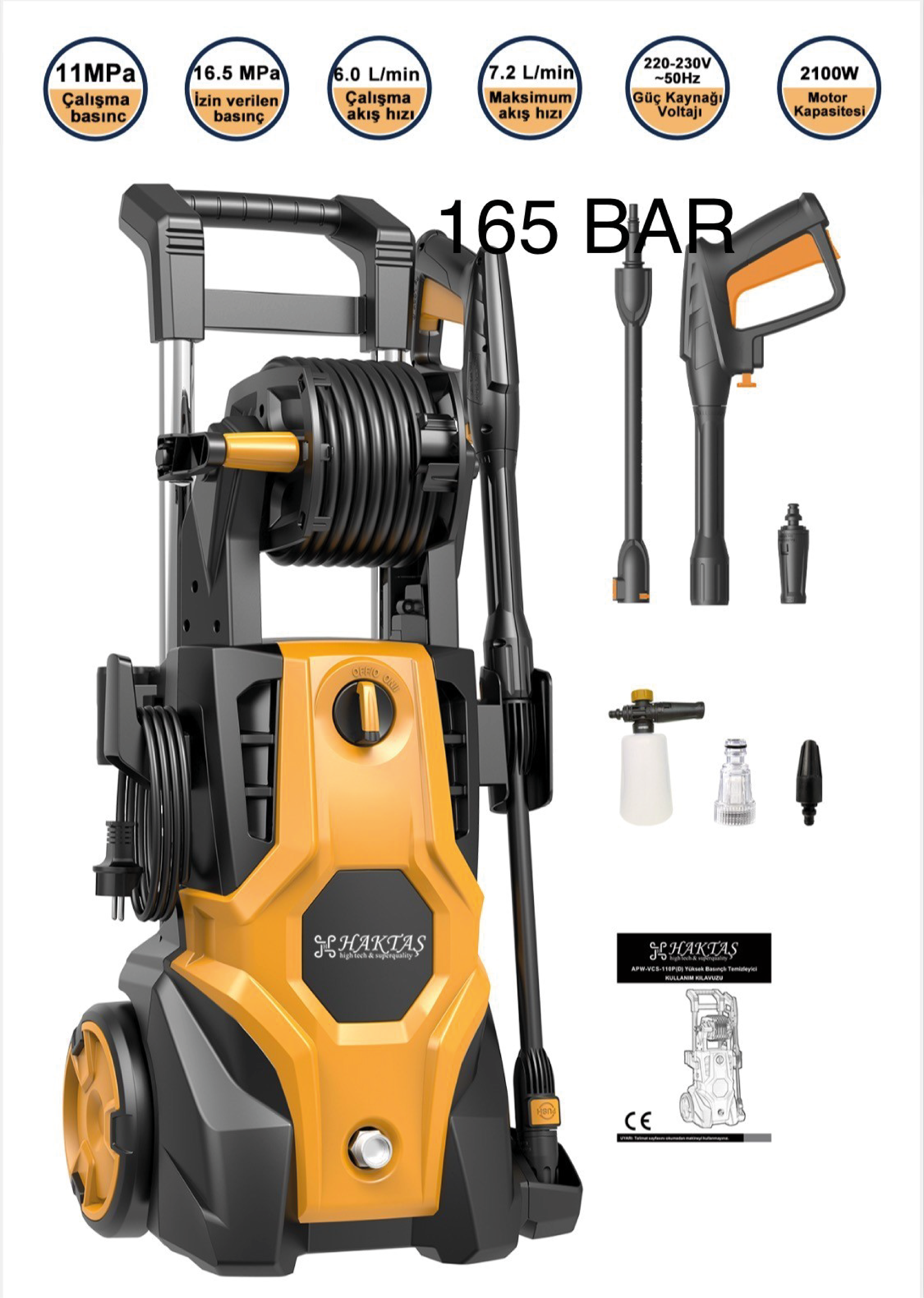 ABV-VCR-110P 2100W Endüksiyon Motorlu Yıkama Makinesi | 165 Bar