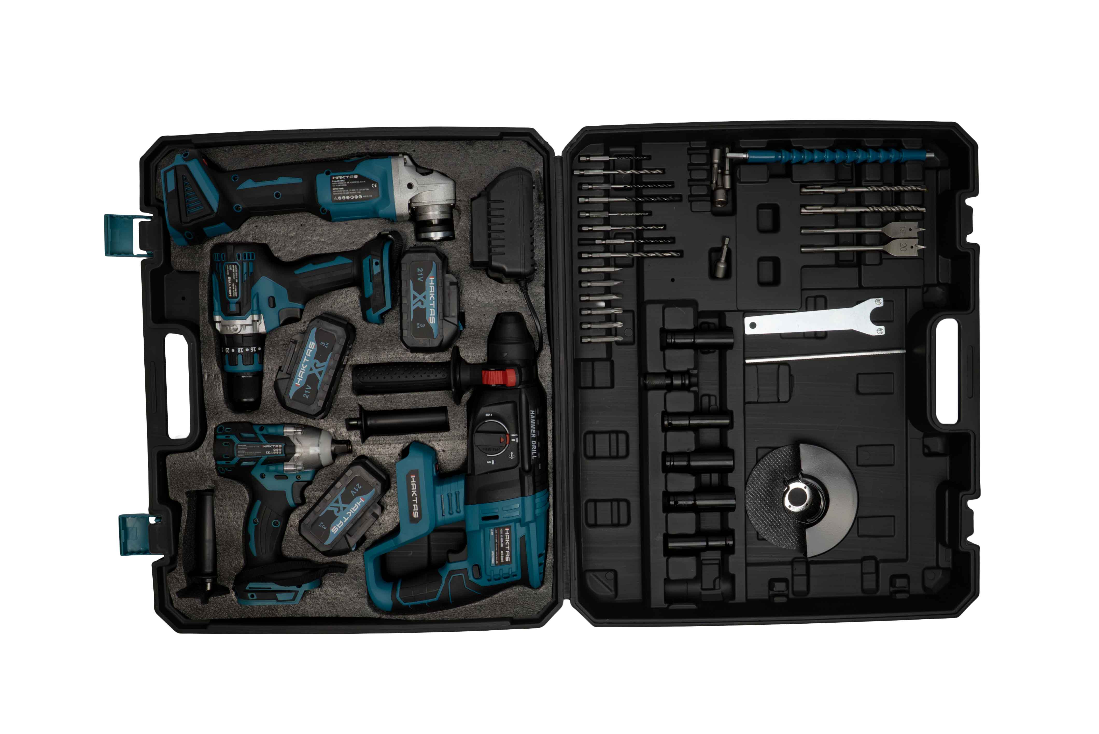 HKT-900 4'lü Kömürsüz Akülü Set | Taşlama + Matkap + Kırıcı + Somun Sıkma (21V)