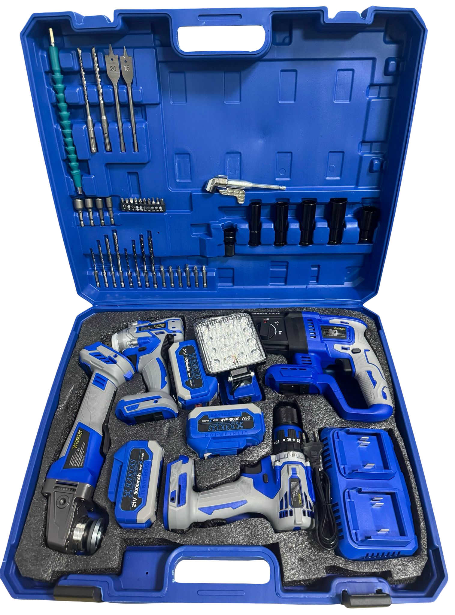 HKT1110 5'li Akülü Set | Hilti + Taşlama + Somun Sıkma (350Nm) + Matkap + LED